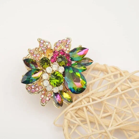 Luxury Women's Austrian Crystal Leaves Flower Big Cocktail Statement Rings Stret - Picture 6 of 7